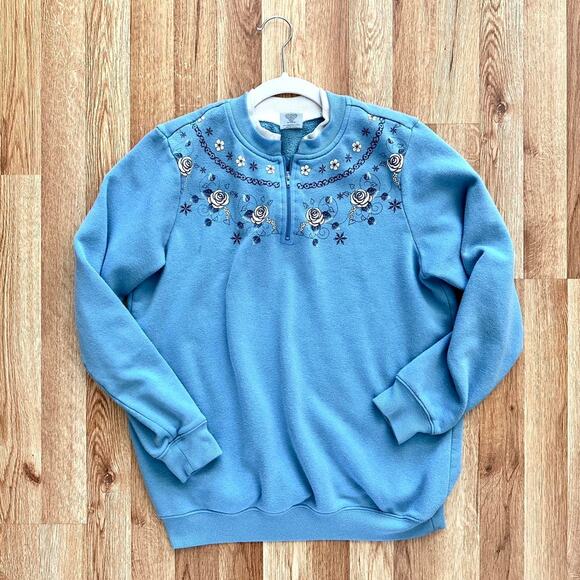 Blue Blair Embroidered Rose Quarter Zip Sweatshirt - Picture 4 of 5